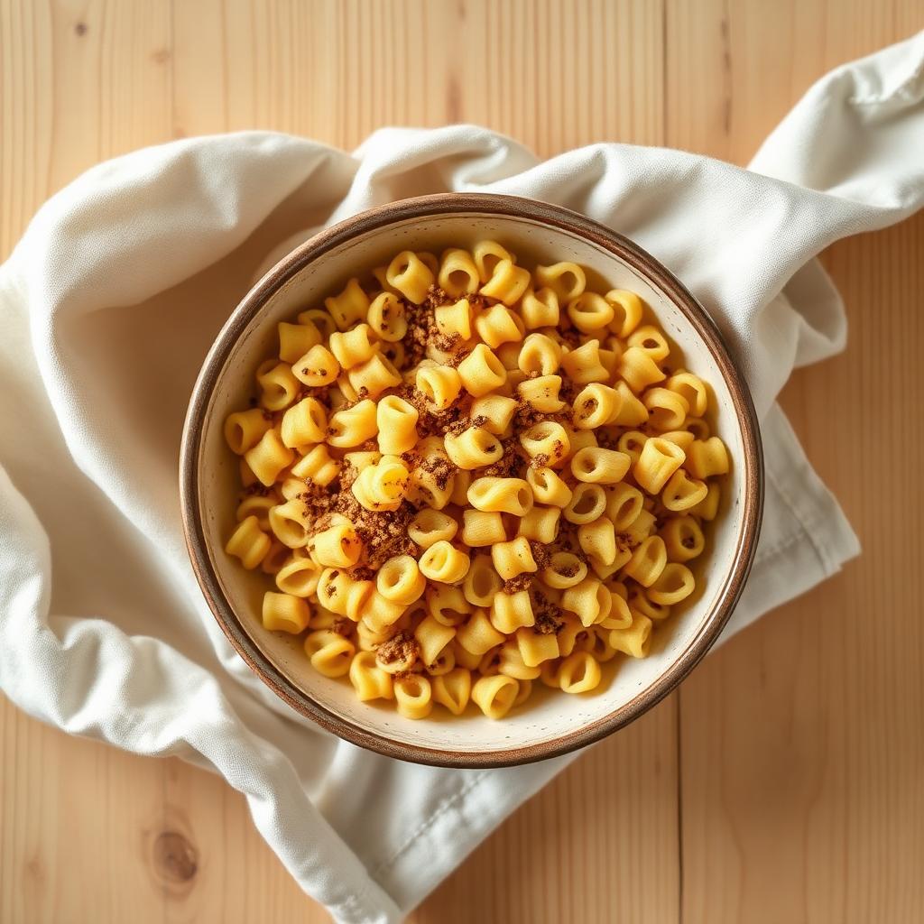 Kom met droge quinoa fusilli op tafel