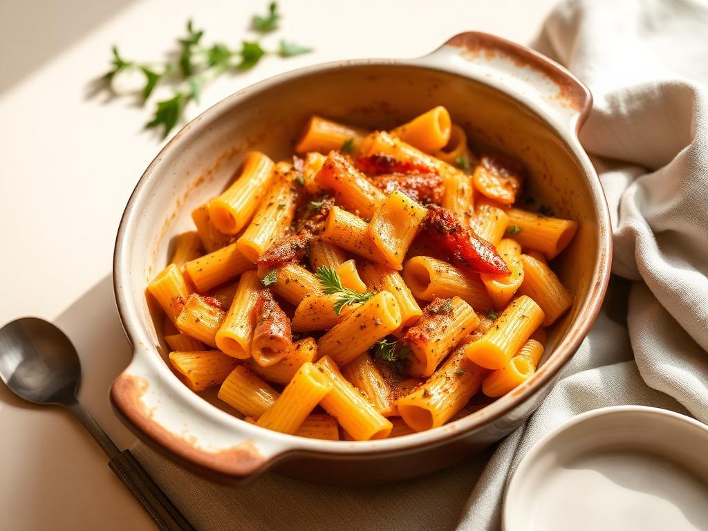 Pasta-ovenschotel met zoete aardappel